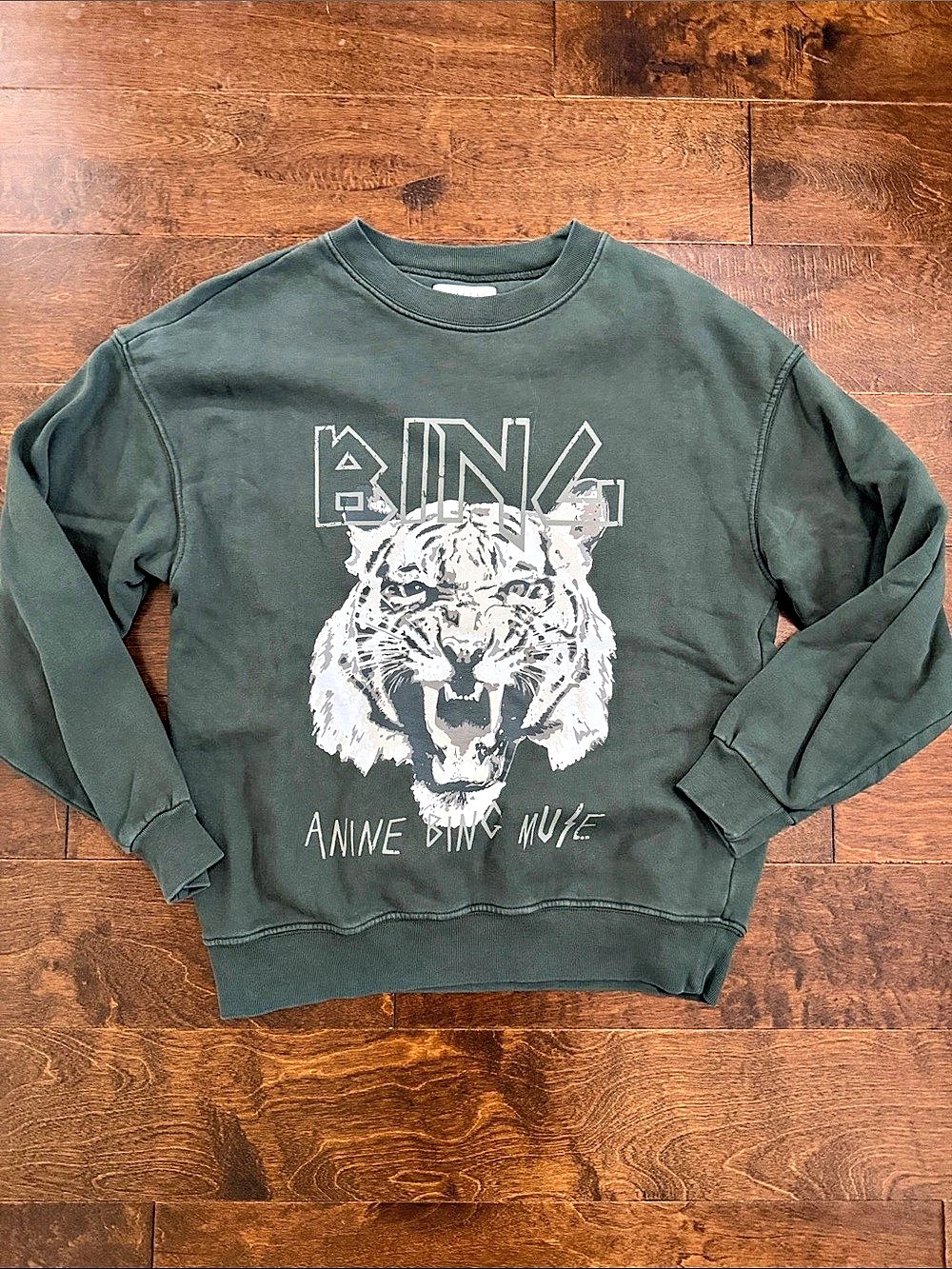 ANINE BING Tiger Muse Sweatshirt size XS Green Graphic Logo